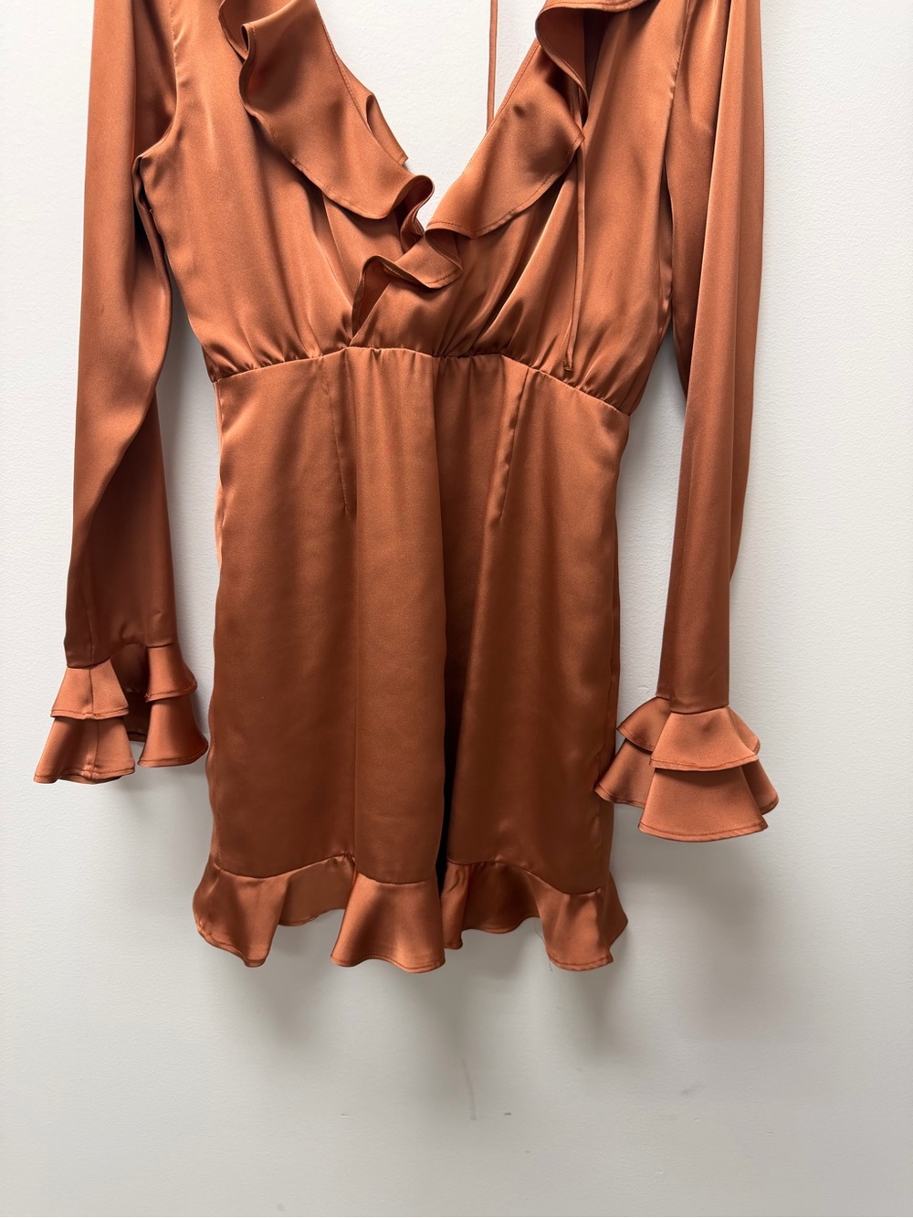 MAJORELLE Rust Satin Ruffle Dress - Picture 2 of 4